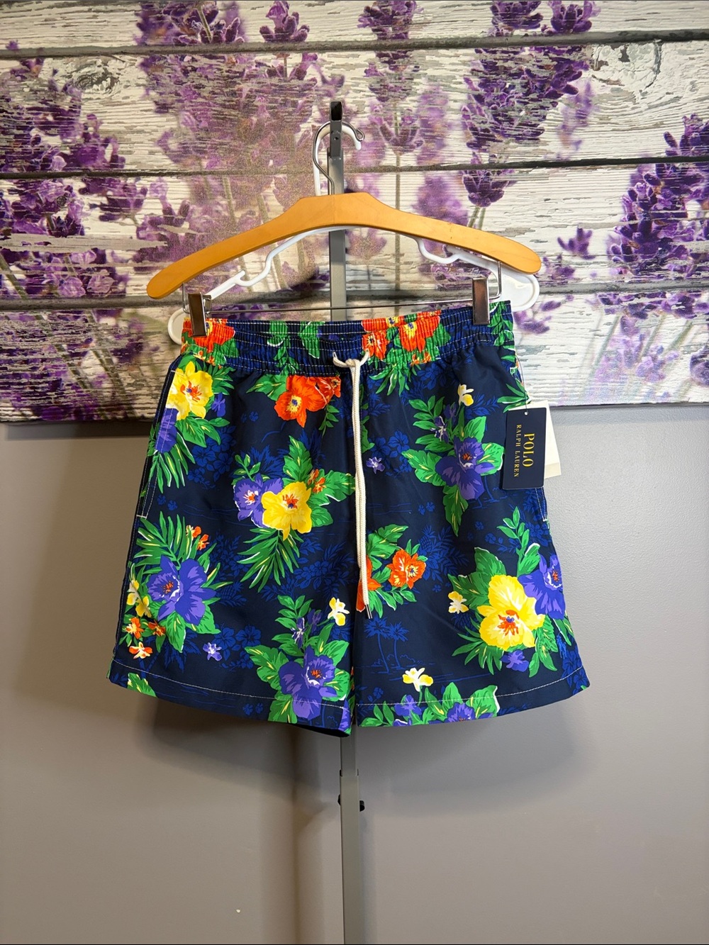 Men’s Polo by Ralph Lauren Navy Tropical Floral Swim Shorts Size S NWT
